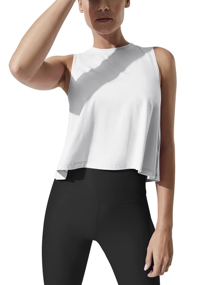 Mippo Crop Tops for Women Workout Tank Sleeveless Tank Workout Shirts Athletic Tops Cropped Tshirts Loose Fit White XS - Image 1